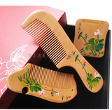  彩绘保健桃木梳子镜子套装礼盒女性节日礼品礼物三种款式
